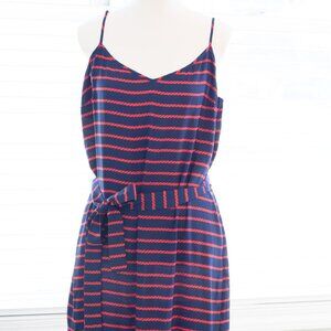 EUC Ann Taylor Spaghetti Strap Red/Navy Blue Striped Midi Dress - Size 16